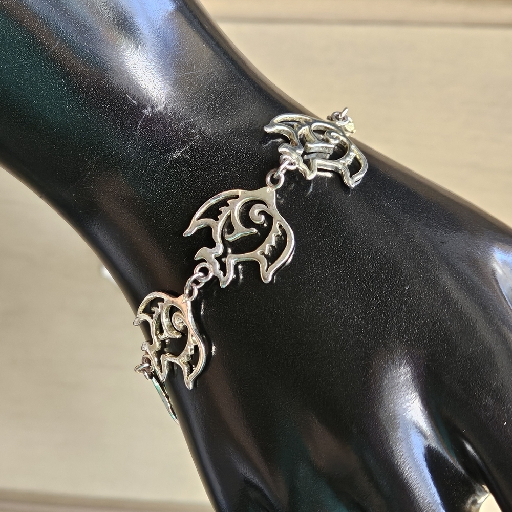 Sterling Silver Plated Bracelet Fish Nautical Beach Signed 925 Vintage 90s
